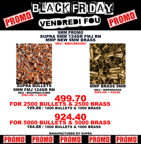 BULLETS & BRASS - PROJECTILES & DOUILLES NEUVES - VENTE DU VENDREDI FOU / BLACK FRIDAY SALE