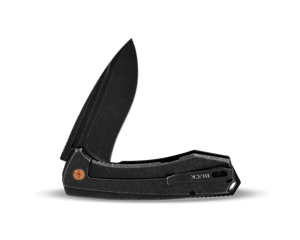 BUCK KNIFE RUCKUS FRAME LOCK BLACK ANODIZED W/ COPPE ACCENT HANDLE 14154