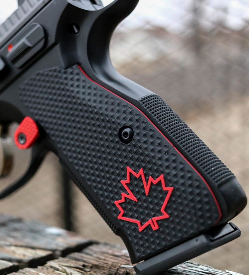 Lok CZ Shadow 2 Roughnecks fines - incrustation de feuilles d'érable avec poignées de doublure