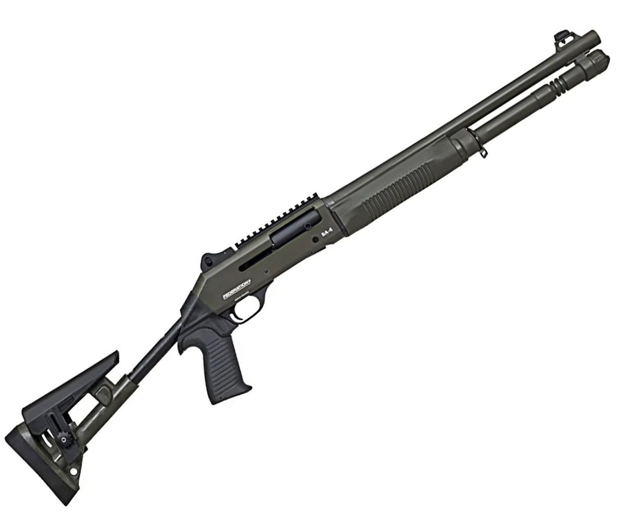 FUSILS FEDERATION FIREARMS S SA-4, POMPE SEMI-AUTOMATIQUE 12GA, 3", SYSTÈME À DOUBLE PISTON GAZ, Crosse SYNTHÉTIQUE RÉGLABLE, VISEURS GHOST RING, 3 CHOKES - TROIS COULEURS DISPONIBLES.
