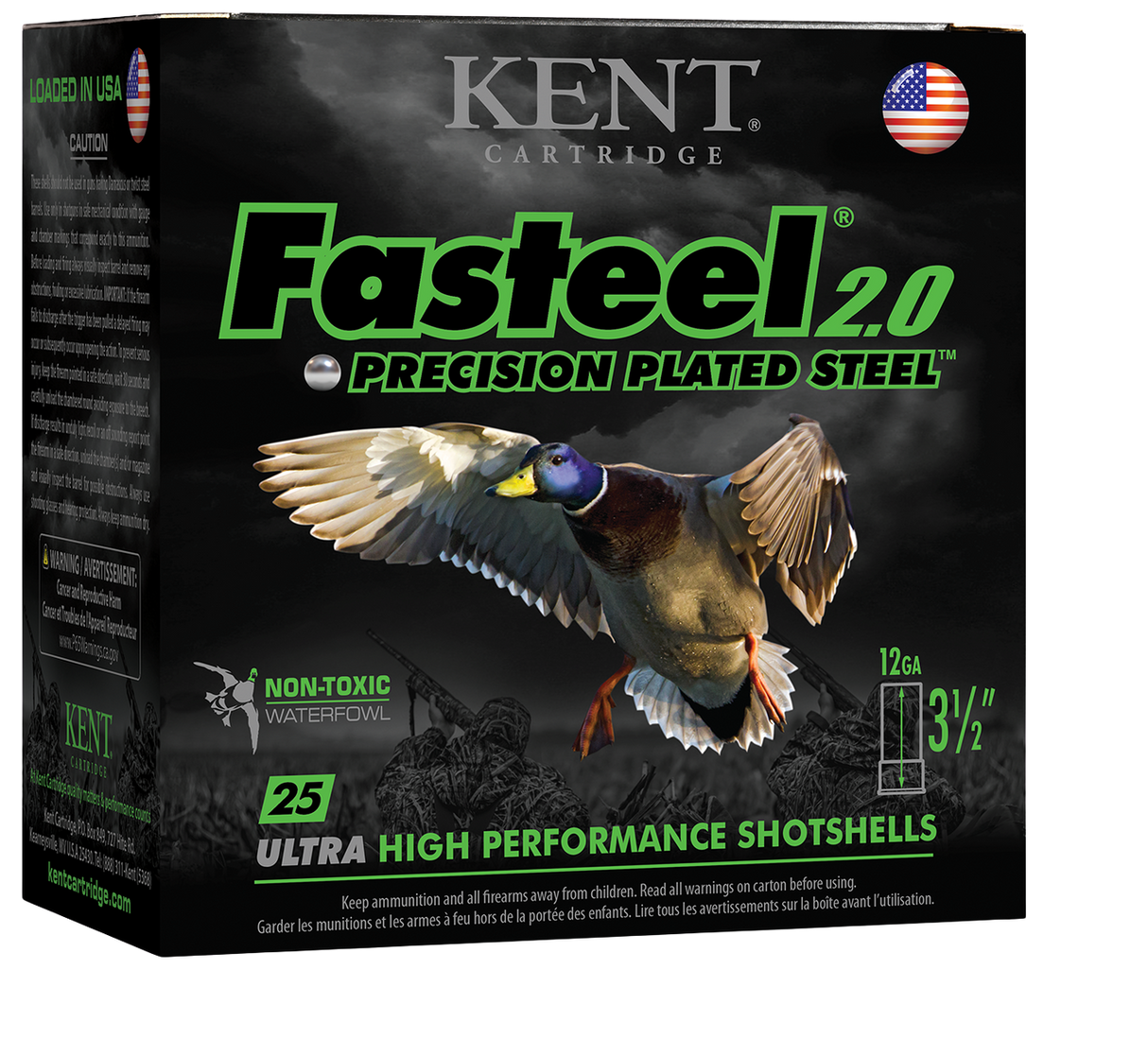 KENT CARTRIDGES FASTEEL 2.0, 12GA, 3.5", STEEL SHOT, 1550FPS, BOX OF 25 - VARIOUS OPTIONS AVAILABLE