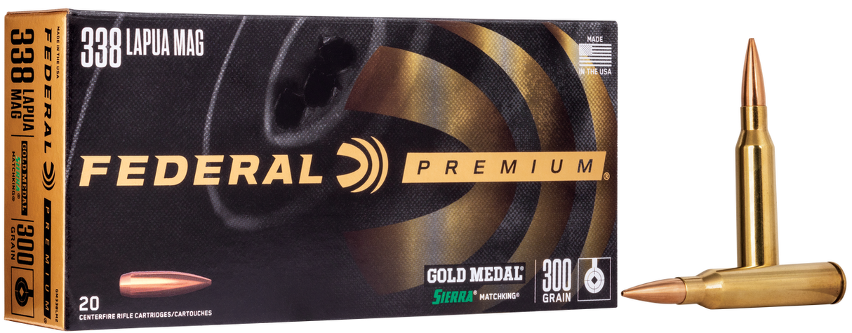FED GOLD METAL 338 LAPUA 300GR, SIERRA MATCHKING BTHP