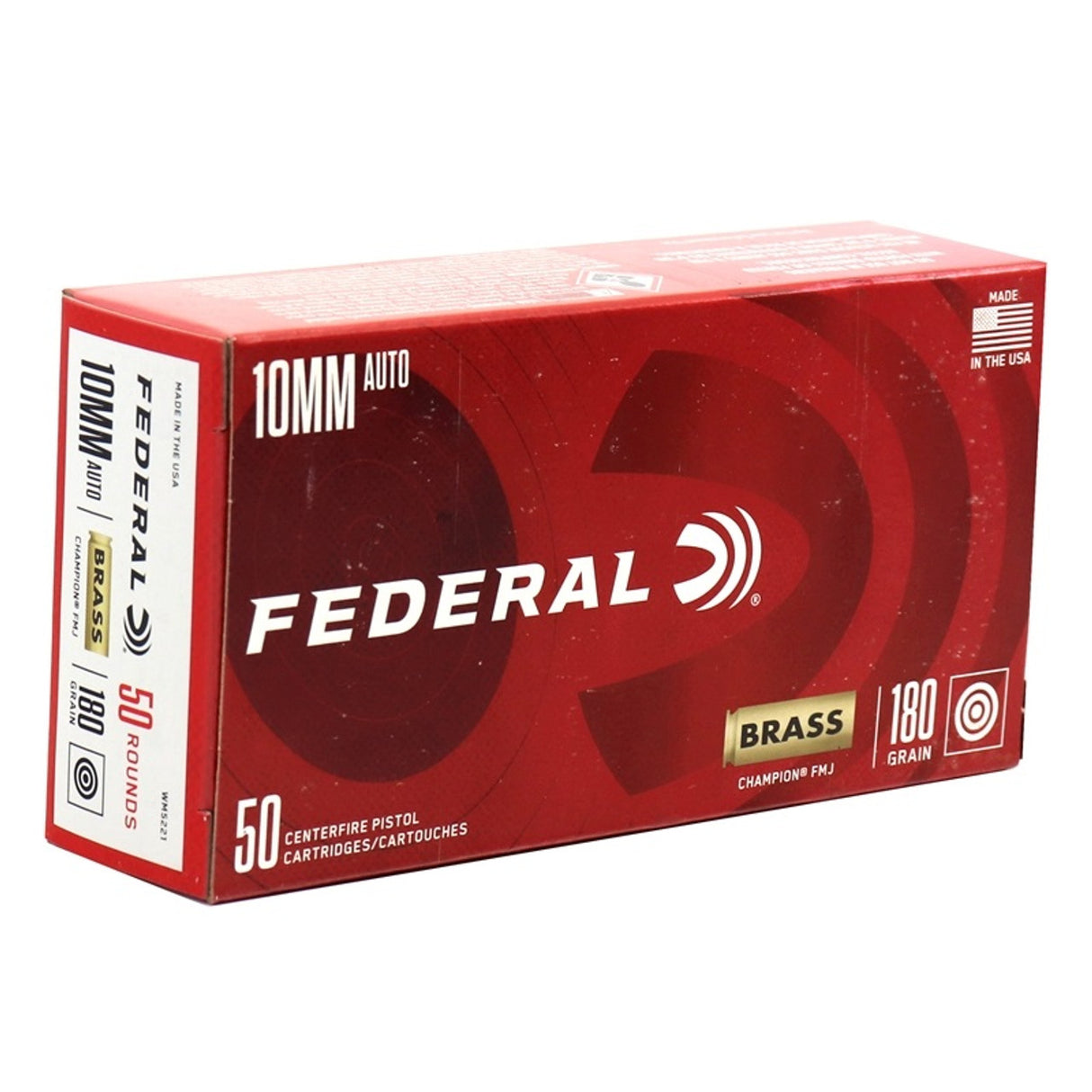 FEDERAL 10MM AUTO AMMUNITION WM5221 180 GRAIN CHAMPION FULL METAL JACKET 50 ROUNDS