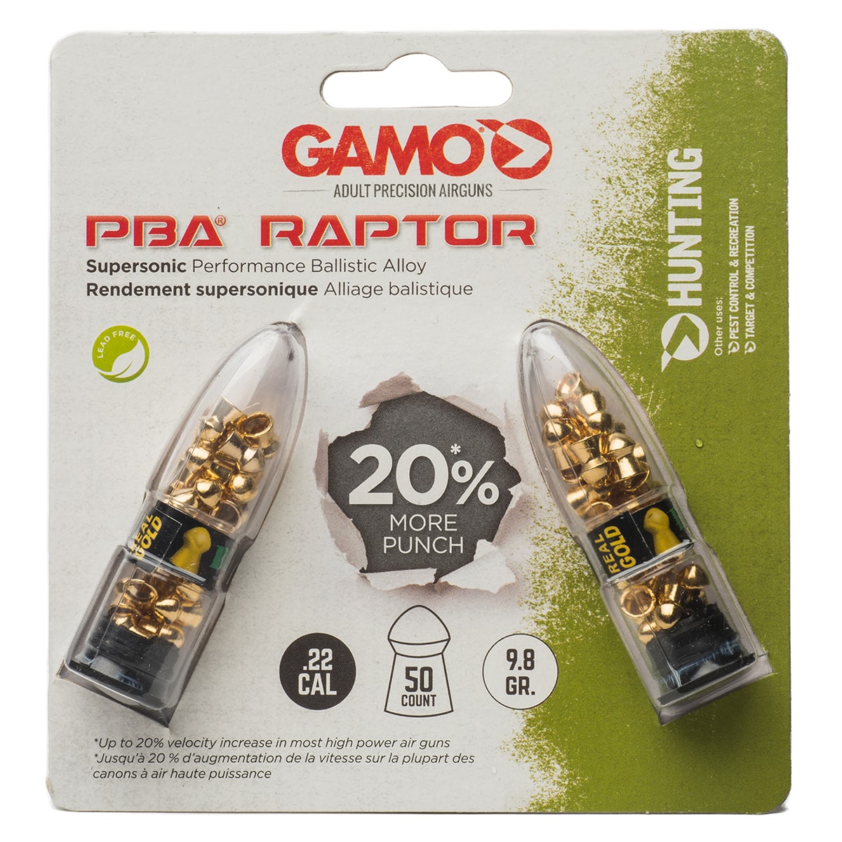 BILLES GAMO PBA (PERFORMANCE BALLISTIC ALLOY) CALIBRE .22, QUANTITÉ DE 50 - PACK BLISTER - DEUX MODÈLES DISPONIBLES