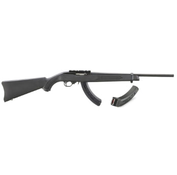 RUGER 10/22 CARBINE, SEMI-AUTOMATIC RIFLE, 22 LR, 18.5" BARREL, SATIN FINISH,BLACK,MANUAL SAFETY, SCOPE BASE ADAPTOR, SYNTHETIC STOCK, 2 MAGAZINES 5/25 ROUNDS, PINNED TO 5 ROUNDS