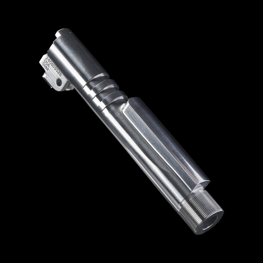 SVP 4340 HYBRICOMP RIBBED BARREL .355 SHORT CHAMBER, SIZE: 5.0"(MODIFIED LENGTH LOCKUP WITH EXTENDED THREADS) CLARK/PARA