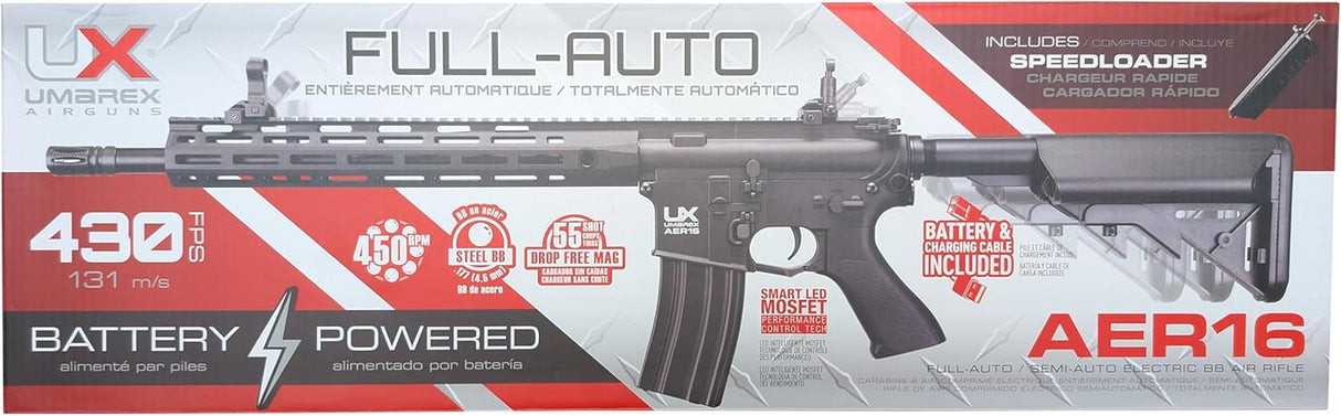 UMAREX 2252126 AER16 BATTERY POWERED BB GUN, .177 ADJUSTABLE STOCK, 55 RDS MAG, 15.9" BARREL - 430 FPS