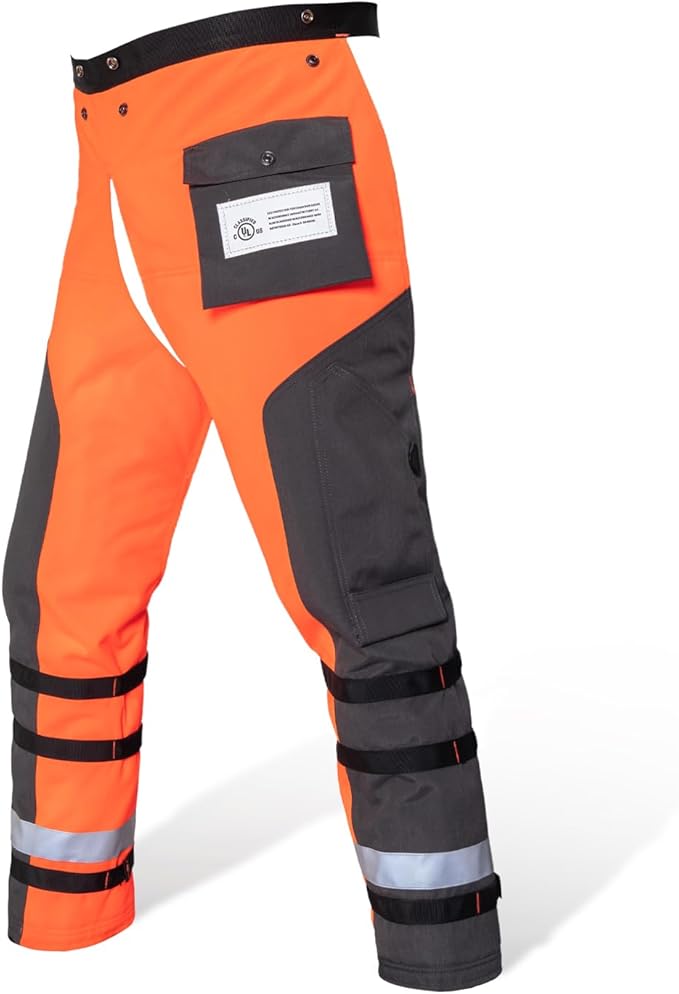 TECHNICAL CHAINSAW CHAPS, 8-LAYER CHAINSAW PROTECTION WRAP CHAP WITH POCKET & ADJUSTABLE BELT, HI-VIS PROTECTIVE CHAINSAW CHAPS - TWO SIZES AVAILABLE