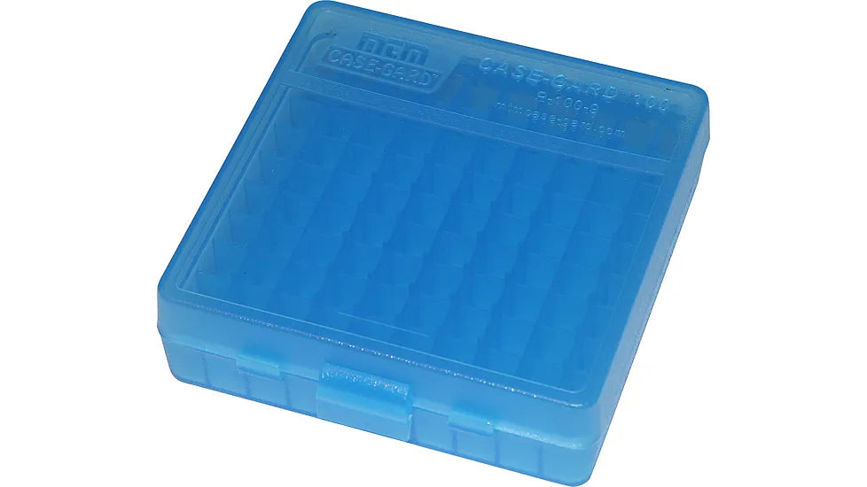 MTM AMMO BOX FLIP-TOP 9MM/380ACP - CLEAR BLUE - TWO BOX MODELS AVAILABLE : BOX OF 50RDS AND BOX OF 100RDS
