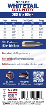 NOSLER SOLID BASE® WHITETAIL COUNTRY™ AMMUNITION - AVAILABLE IN 30-06 SPRG, 30-30 WIN & 308 WIN