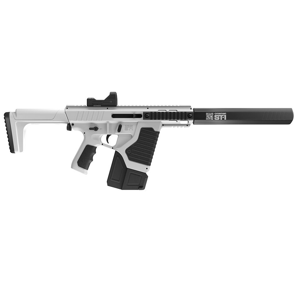 CROSMAN FULL AUTO AIR POWER ST1 w/ RED DOT - WHITE & BLACK CO2 POWERED, BB AIR RIFLE - 430 FPS - NO PAL NEEDED