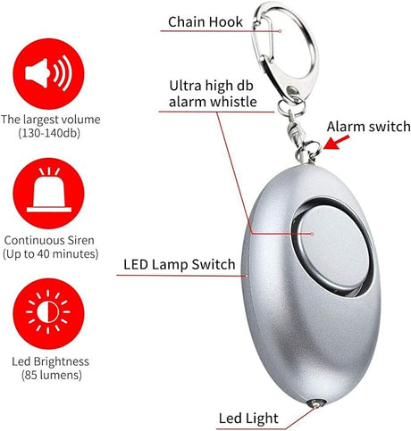 PERSONAL ALARM & LIGHT KEYCHAIN - DIFFERENT COLORS AVAILABLE