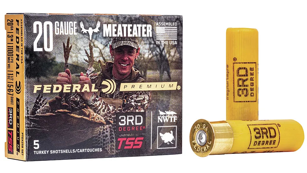 FEDERAL PTDX258 567 3RD DEGREE TURKEY SHOTSHELL w/ F1 FLEX WAD 20GA, 3", 1-7/16OZ, 5, 6, 7 SHOT, 1100 FPS, 5RD / BOX