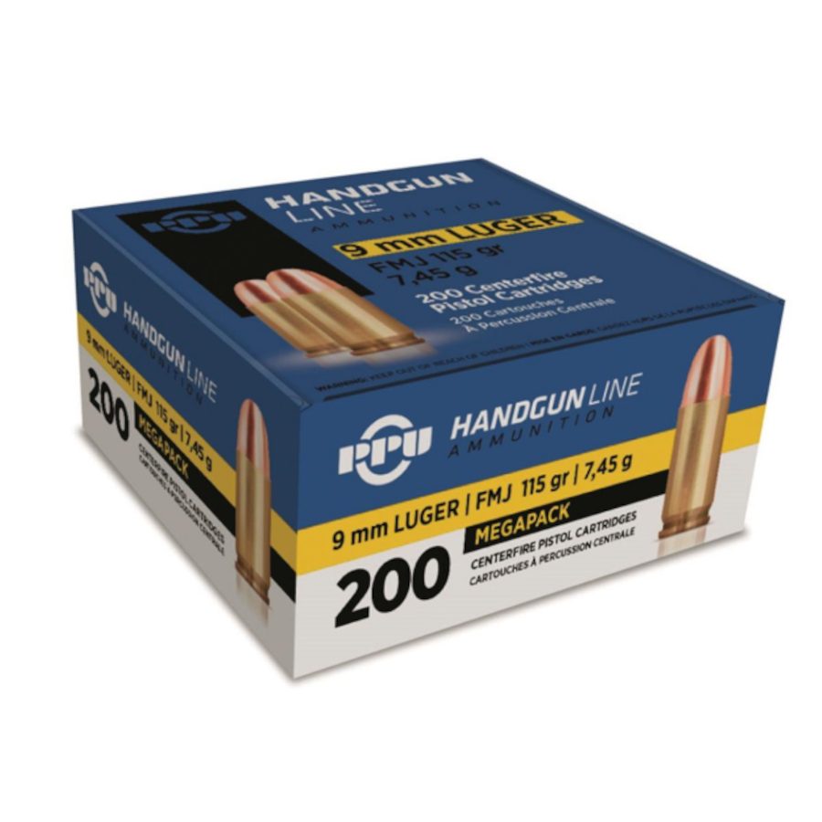 PPU PPH9F1M Munitions 9 mm Luger, FMJ, 115gr, boîte de 200 RDS