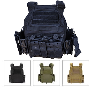 QUICK RELEASE TACTICAL VEST, 1000D NYLON, WITH POUCHES - PLATES CARRIER