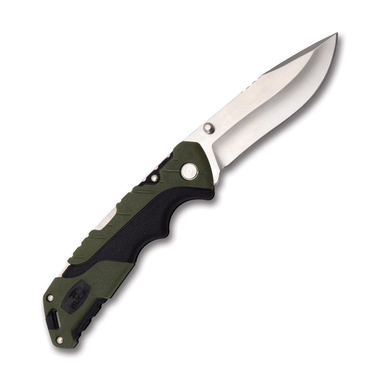 BUCK KNIFE PURSUIT, LG FOLDER, BLACK/GREEN MOLDED HDL