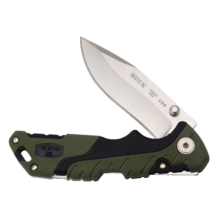 BUCK KNIFE PURSUIT, SM FOLDER, BLACK/GREEN MOLDED HDL