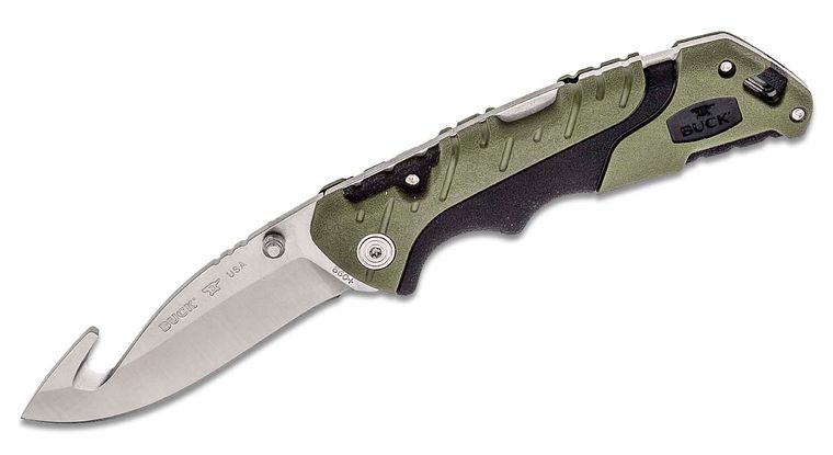 BUCK PURSUIT, LG, FOLDER, BLACK/GREEN MOLDED HDL, GUTHOOK