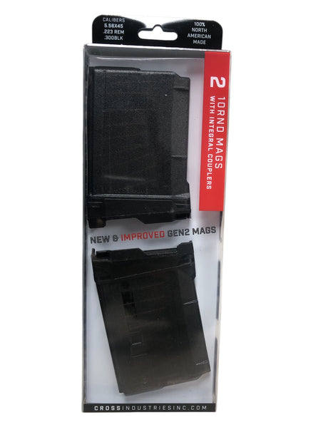 CROSS INDUSTRIES 10/10 CROSS MAG 5.56x45 COUPLING MAGAZINE SET FOR AR/15 PISTOL (2 MAGS PER SET) BLACK