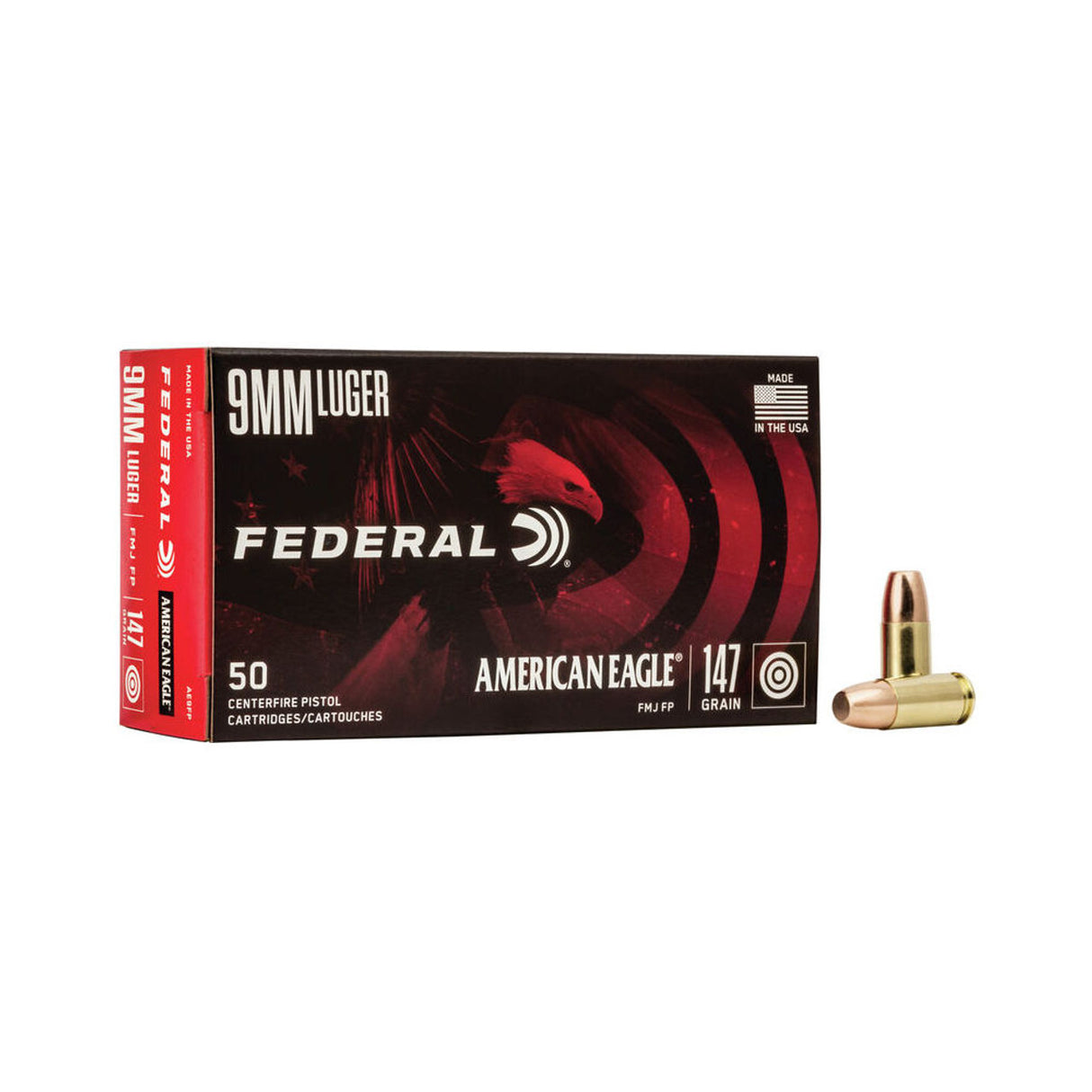 FEDERAL AMERICAN EAGLE 9MM LUGER 147GR FMJ FLAT POINT