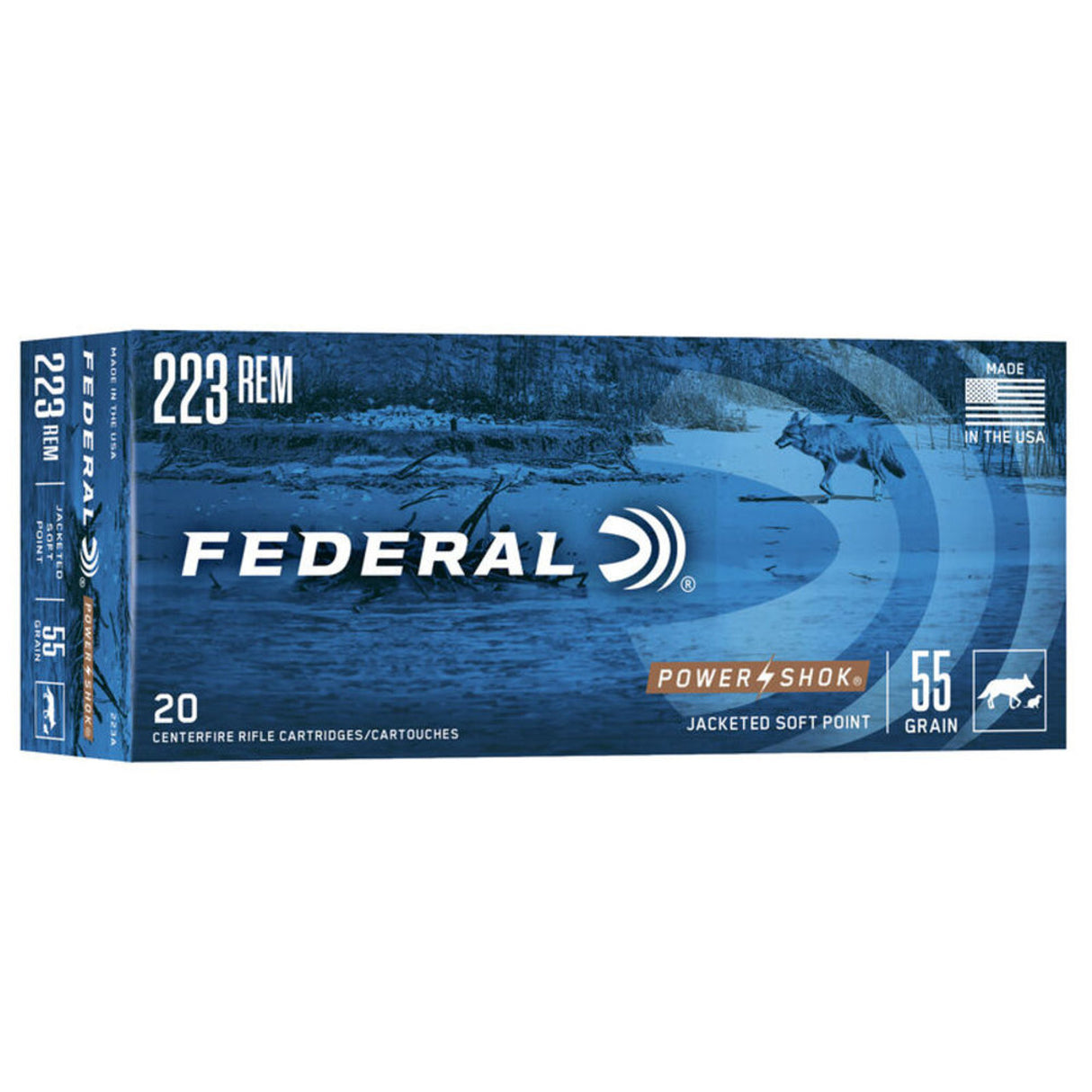 Federal Power-Shok 223 Remington Munitions 55gr, point doux, boîte de 20 tours