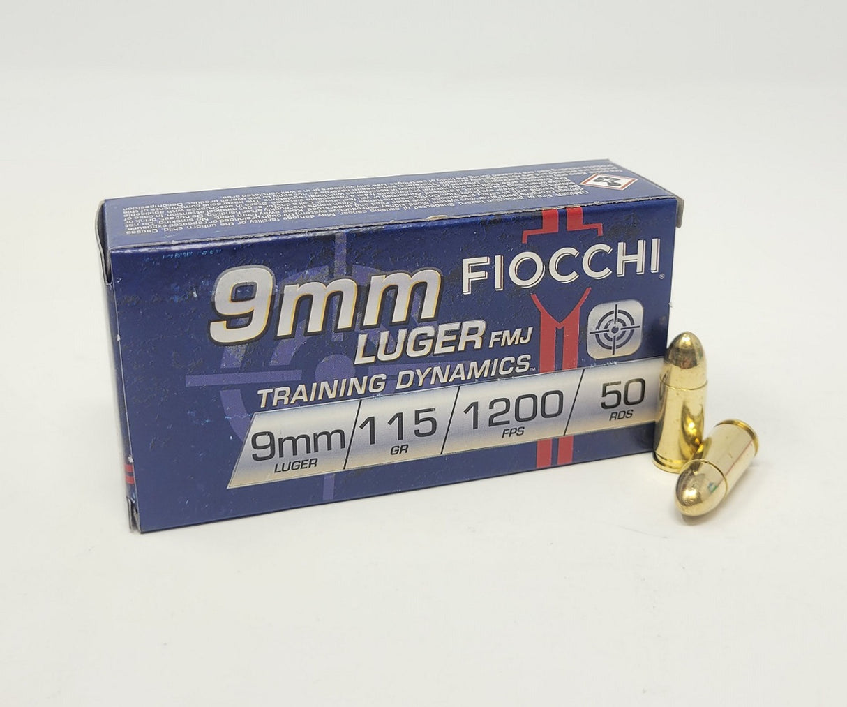 FIOCCHI PISTOL AMMO 9MM LUGER 124GR FMJ, BOX OF 50 RDS