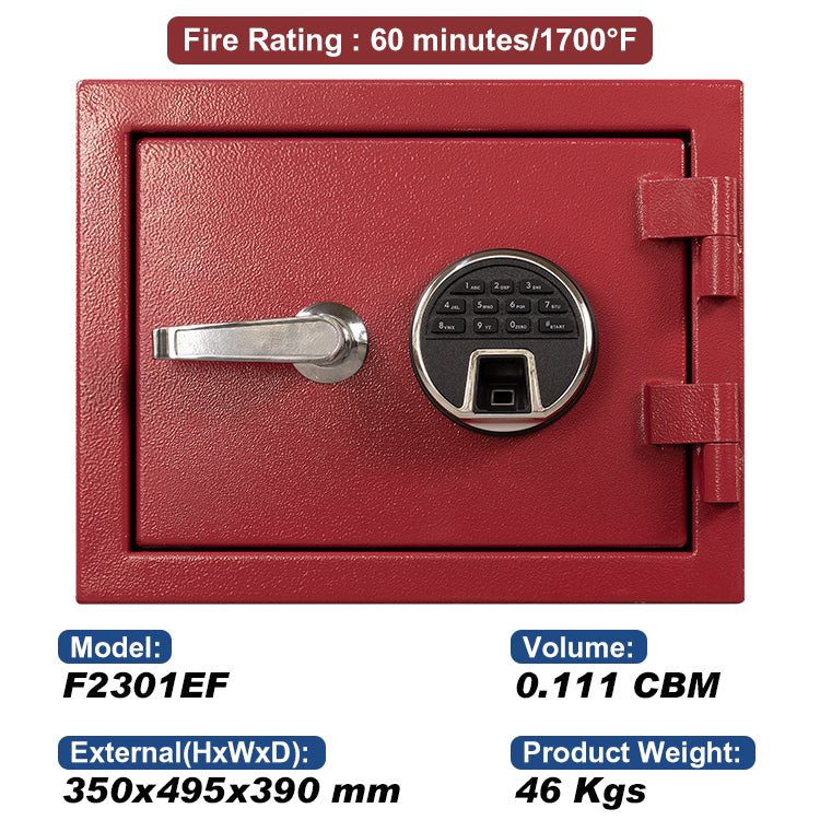 Safewell Small Red SAFE SAFE FIRE RESSAILTANT - CLACTION DE FEU: 60 min. / 1700 ° F