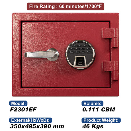 Safewell Small Red SAFE SAFE FIRE RESSAILTANT - CLACTION DE FEU: 60 min. / 1700 ° F