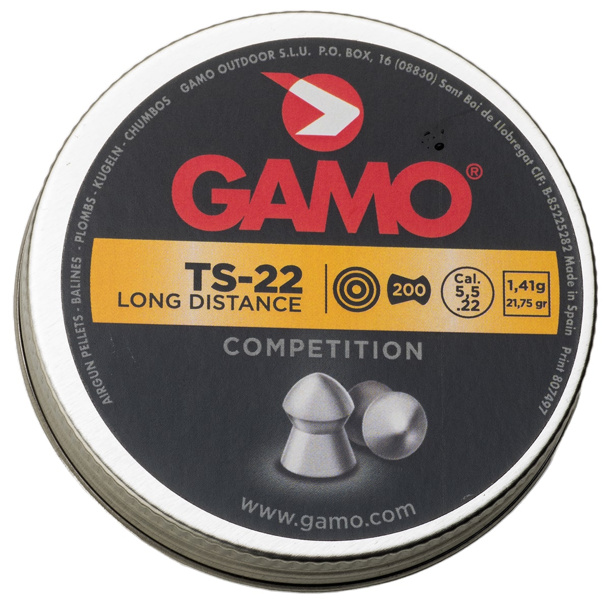 GAMO 632176854 TS-22 LONG DISTANCE AIRGUN PELLETS .22CAL TINS OF 200 - BLISTER PK