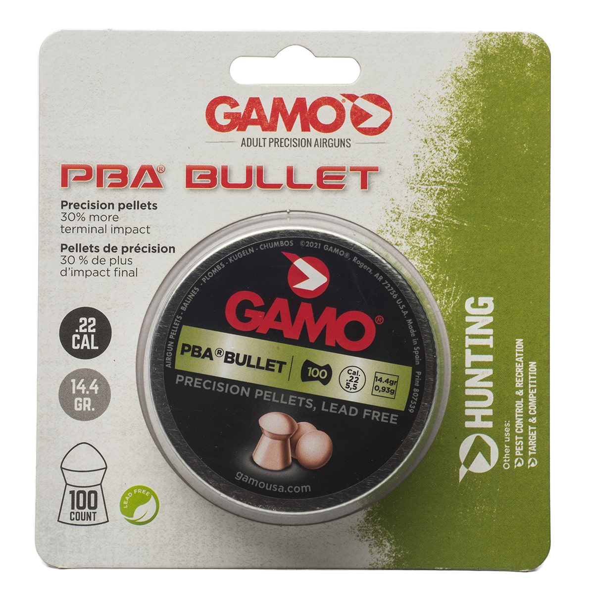 GAMO 632272154 PBA BULLET PELLETS .22 CAL. QTY OF 100 - BLISTER PK