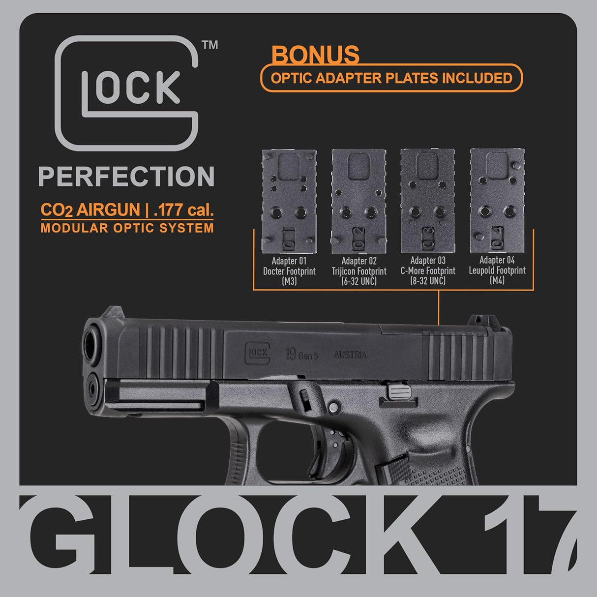 GLOCK G19 GEN 5 MOS BLACK CAL .177 PISTOLET CO2 290 FPS