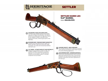 HERITAGE MFG SETTLER MARES LEG RIFLE .22LR, 12.5" BARREL, MODEL SML22LCH12