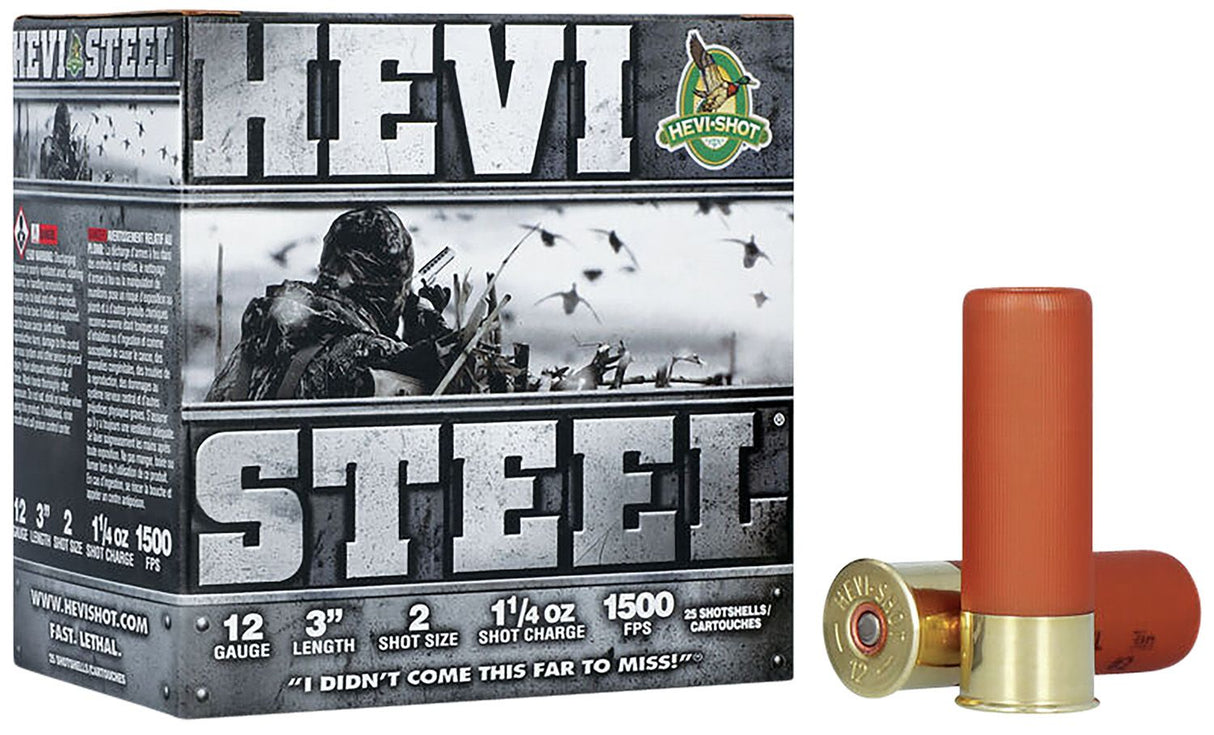 MUNITIONS HEVI-SHOT 12 GA, 3", 1-1/4 Oz #2 HEVI-STEEL BOX OF 25