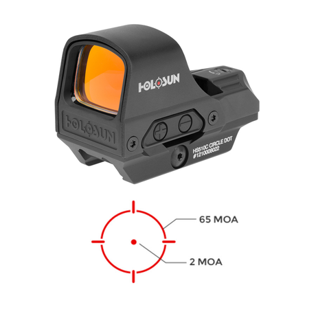 Holosun 510c Solar Open Frame Cercle Rouge Dot avec support QD - Deux types de couleurs de réticule: rouge / vert