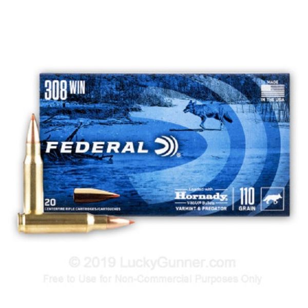 Federal .308 Winchester, 110 Grain Hornady V-Max, 20 / Box