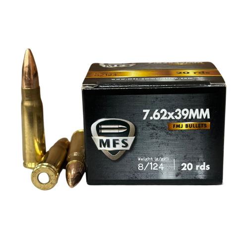 MFS RUAG 7.62x39, 124GR, BOX OF 20 RDS, BRASS CASE - NON COROSSIVE - DOES NOT STICK TO MAGNET