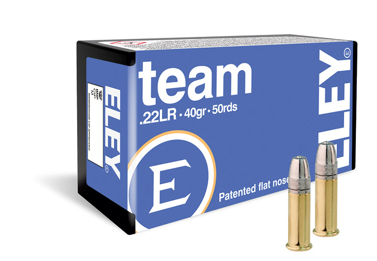 ELEY TEAM .22LR AMMUNITION, 40GR, LFN, 1085FPS, 50 ROUNDS