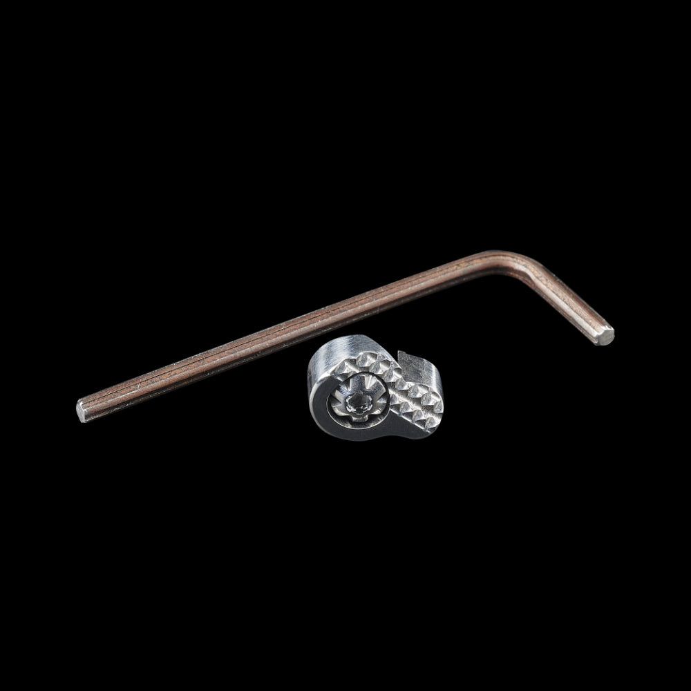 SVI CHECKERED MAGAZINE RELEASE BUTTON TEARDROP: LEFT SIDE FOR RIGHT HANDED SHOOTERS