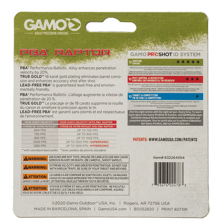 GAMO PBA (PERFORMANCE BALLISTIC ALLOY) PELLETS .22 CAL. QTY OF 50 - BLISTER PK - TWO MODELS AVAILABLE