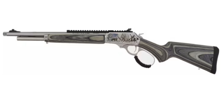 CARABINE ROSSI R95 À LEVIER EN BOIS LAMINÉ CALIBRE 45-70 GOVT, CANON 18'', 5 COUPS, INOX, GRAVURE ÉDITION OURS