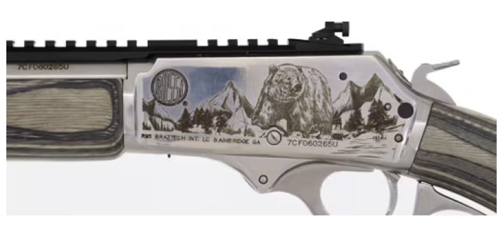 CARABINE ROSSI R95 À LEVIER EN BOIS LAMINÉ CALIBRE 45-70 GOVT, CANON 18'', 5 COUPS, INOX, GRAVURE ÉDITION OURS