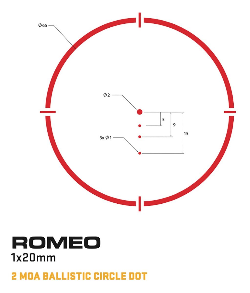SIG SAUER ROMEO4S RED DOT SIGHT, BALLISTIC CIRCLE DOT, SOLAR, 0.5 MOA ADJ, SIDE BATTERY, TORX AND QR MOUNTS, GRAPHITE