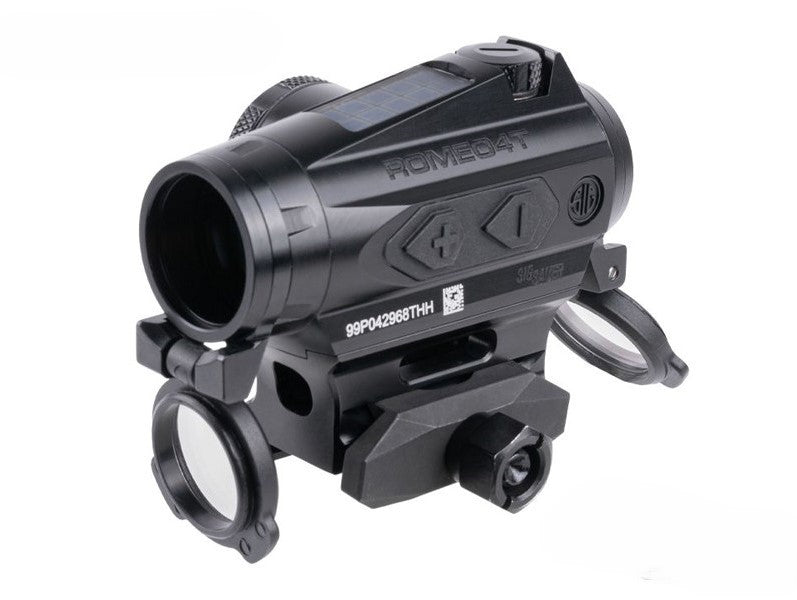 SIG SAUER ROMEO4T RED DOT SIGHT, BALLISTIC CIRCLE DOT, SOLAR, 0.5 MOA ADJ., SIDE BATTERY, HEX BOLT MOUNT, SPACER, BLACK