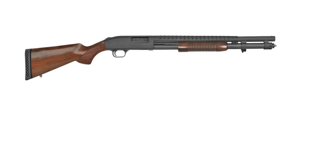 MOSSBERG RETROGRADE 590 SGP 12GA 20IN BBL HEAT SHEILD WALNUT STK AND CORNCOB FE 8RD BAYONET LUG