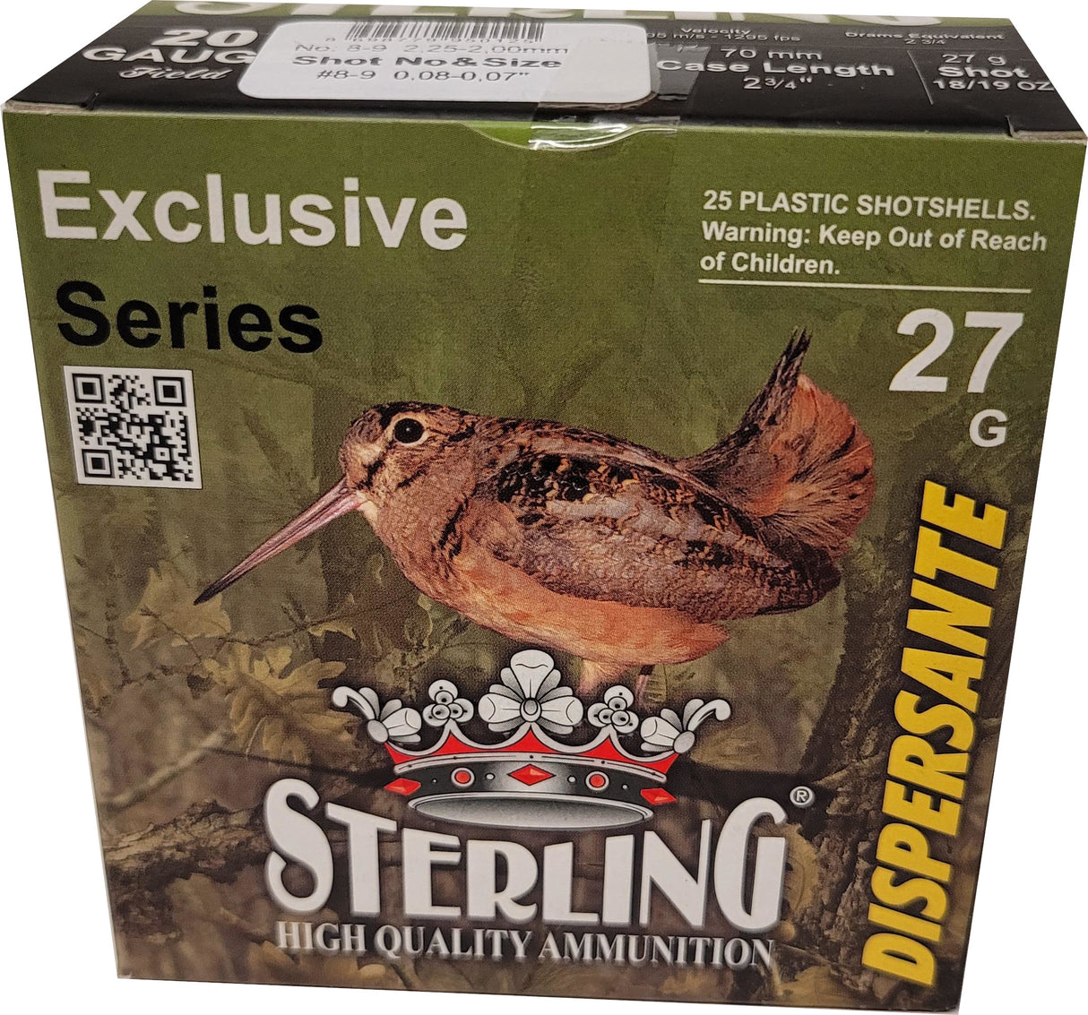 STERLING BIRDSHOT 20GA, 27GR, #8-9, 2-3/4" - BOX OF 25 RDS