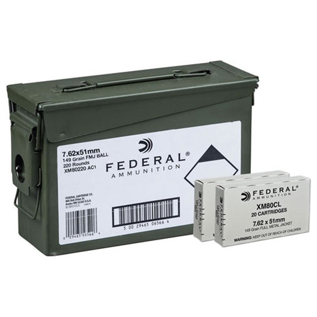 Federal 7.62x51 OTAN (.308win), 149gr FMJ, 220RDS en vrac dans un Munitions PEUT