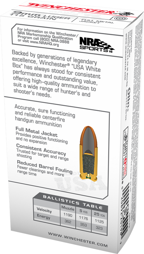 Winchester USA 9mm Luger, 115 grains